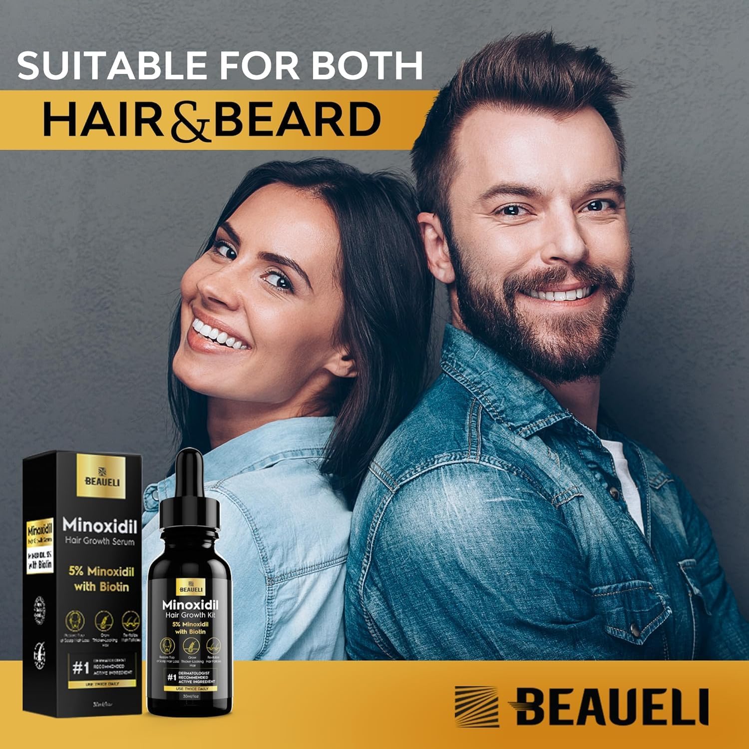Beaueli 5% Topical Minoxidil Serum Kit - 30ml + Roller