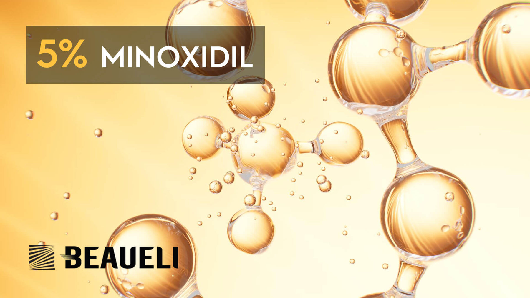3D molecular structure visualization of Beaueli's 5% Minoxidil advanced hair regrowth formula.